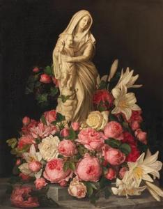 FISCHER Jenny Johanna 1820-1888,Still life with roses and a Madonna,Palais Dorotheum AT 2017-04-27