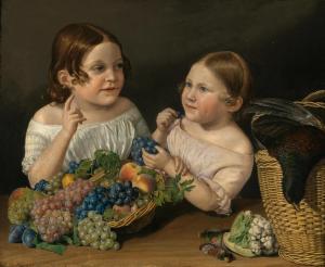 FISCHER Jenny Johanna,Zwei Schwestern mit einem Korb voller Trauben,1841,Palais Dorotheum 2023-06-26