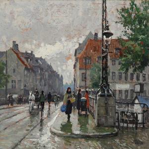 FISCHER Paul Gustave 1860-1934,Street life at Christianshavn, Copenhagen,Bruun Rasmussen 2014-05-26