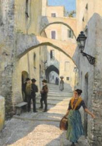 FISCHER Paul Gustave 1860-1934,Street life in San Remo,1913,Bruun Rasmussen DK 2018-08-20