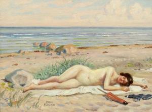 FISCHER Paul Gustave 1860-1934,Young sunbathing naked woman,Bruun Rasmussen DK 2017-05-22
