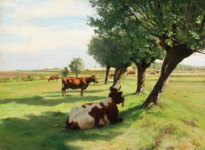 FISCHER Vilhelm Theodor 1857-1928,Landscape with cattle,1888,Bruun Rasmussen DK 2021-08-02
