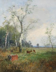 FISCHHOF Georg 1859-1914,Landscape with deers near a forest,Bruun Rasmussen DK 2024-04-01