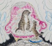 FISH Anne Harriet 1890-1964,Cat and kitten on a patterned armchair,Bonhams GB 2011-05-17