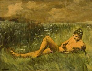 FISHBEIN Jason B 1900-1900,Reclining Male Nude,1970,Swann Galleries US 2022-08-18