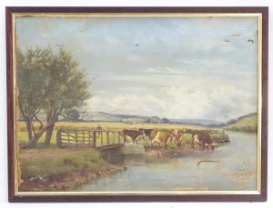 FISHER Charles 1800-1900,A river landscape with cattle / cows,19th/20th century,Claydon Auctioneers 2020-06-29