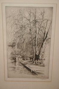 FISHER D.A. 1867-1940,Canal with Tree,Hindman US 2007-01-14