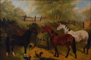 FISHER Edgar H 1870-1939,Farmyard with horses, pig and chickens,1920,Lacy Scott & Knight 2018-03-24