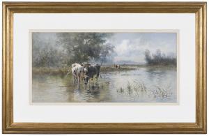 FISHER Hugo 1867-1917,Cows in the River,Brunk Auctions US 2021-02-11