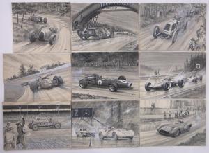 FISHER Walkden 1913-1979,motor racing scenes,1960,Burstow and Hewett GB 2017-03-29