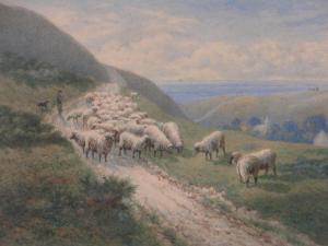 FISHER William Charles,Shepherd and flock on the South Downs near,1906,Burstow and Hewett 2016-07-27