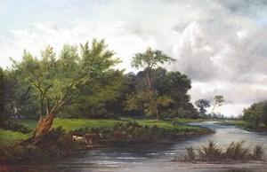 FISK William Henry 1827-1884,Cattle watering in a river landscape,1872,Woolley & Wallis 2016-09-07