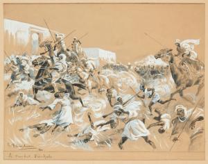 FLASSCHOEN Gustave 1868-1940,Le combat d'In-Rahr,1900,Horta BE 2024-04-22