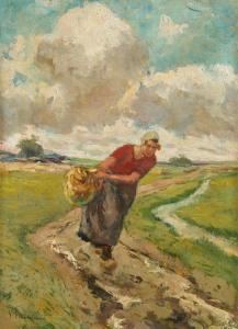 FLASSCHOEN Gustave 1868-1940,Le retour de la jeune laitière,Horta BE 2024-04-22