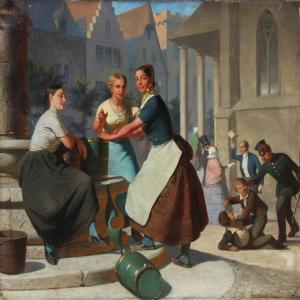 FLATTERS Richard,Three young women at the well in the town square,1856,Bruun Rasmussen 2013-11-11