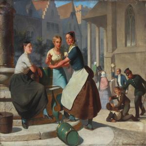 FLATTERS Richard,Three young women at the well in the town square,1856,Bruun Rasmussen 2013-12-16