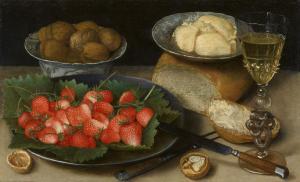 FLEGEL Georg 1563-1638,Mahlzeit mit Erdbeeren, Walnüssen, Brot, Butter un,1598,Lempertz 2023-11-18