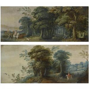 FLEMISH SCHOOL,A PAIR OF WOODED LANDSCAPES WITH HUNTSMEN AND THEIR HOUNDS,Sotheby's GB 2008-10-30