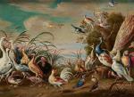 FLEMISH SCHOOL,Oiseaux sur fond de paysage,Horta BE 2022-11-14