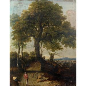 FLEMISH SCHOOL,Undergrowth with pig farmers and their herd,17th century,Tajan FR 2017-10-27