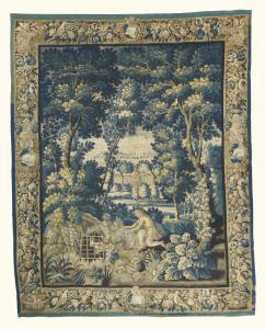 FLEMISH SCHOOL,Woven with a man trapping a hare, in a woodland clearing,Sotheby's GB 2016-01-19