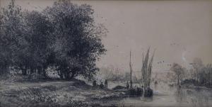 FLERS Camille 1802-1868,Barques de pêche sur le fleuve,Bayeux Encheres FR 2024-04-01