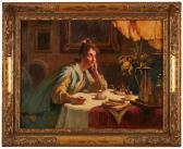 FLEURY Fanny Laurent 1848-1940,Dame am Kaffeetisch,Dobritz DE 2018-06-02