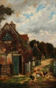 FLINT Saville Lumley W. 1882-1895,View from a rural village with a woman feedi,1893,Bruun Rasmussen 2018-02-26
