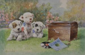 FLORENCE Valter,Caricature study puppiesby a gramophone,Burstow and Hewett GB 2011-01-26