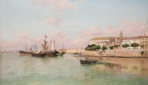 FLORIDO BERNILS Enrique 1873-1929,Puerto de Málaga y Palacio de la Aduana,Duran Subastas 2017-06-21