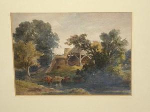 FLOWER John 1793-1861,Cattle watering at a riverside, by a ruined building,Bonhams GB 2009-08-10