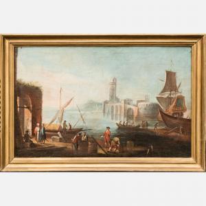 FLURER Franz Ignaz 1686-1742,Large port scene with merchants and ships and trav,Deutsch 2024-02-15
