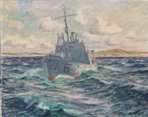 FLYGENRING Hans,Marinefartøjet Sixtus udfor Ellemandsbjærget,1935,Bruun Rasmussen 2019-02-18