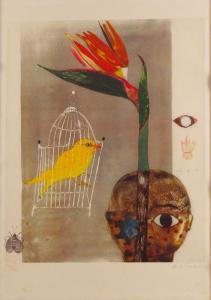 FOERSTER Heidi 1932,Komposition mit Kanarienvogel, Puppe und Papageien,1972,Zeller DE 2012-09-13