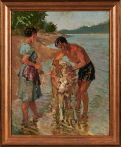 Foglein Istvan 1905-1974,Borjufürdetés (Bathing the Calf),Skinner US 2023-02-08