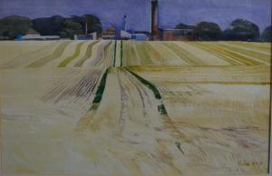 FOLKES Peter Leonard 1923,Cornfield looking towards buildings,Andrew Smith and Son GB 2016-06-14