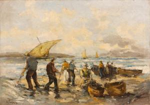 FONTAINE Alexandre Victor 1815,Pêcheurs sur la plage,Aguttes FR 2013-10-16