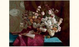 FONTAN Auguste 1800-1900,bouquet de fleurs et éventail,1886,Mercier & Cie FR 2004-03-14