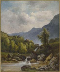 FONVILLE Nicolas Victor 1805-1856,Paysage au torrent avec promeneurs,Conan-Auclair FR 2022-12-17