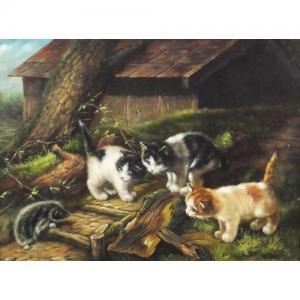 FORBES Leyton 1882-1953,Portrait of three kittens and a hedgehog,Eastbourne GB 2018-09-15