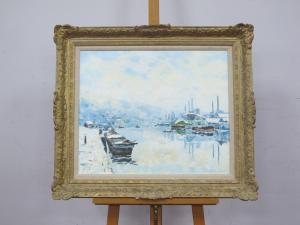 FOREMAN William,Boats on a Canal in an Industrial Landscape,Sheffield Auction Gallery 2022-03-18