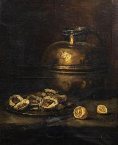 FORET Paul 1856-1934,Carafe, huitres et citron sur un entablemen,19th century,Cornette de Saint Cyr 2019-05-28