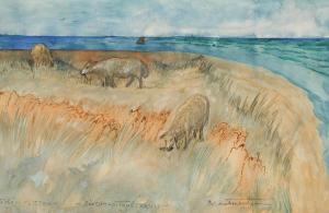 FORSBERG Carl Johan 1868-1938,\“Får i klitten\”. Sheep in the dunes,Bruun Rasmussen DK 2024-02-19