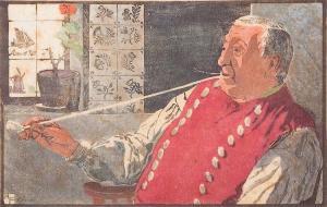 forster Hans 1885-1955,Smoking a Pipe,Stahl DE 2015-04-25