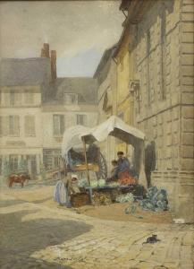 FORSTER Mary 1853-1885,A vegetable stall in a market square in Caudebec, ,Sworders GB 2021-12-14