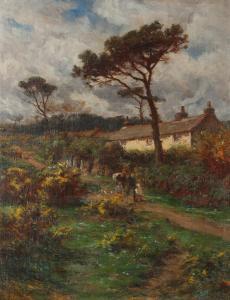 FORTESCUE William Banks,moorland landscape with figures and cottage,Ewbank Auctions 2023-03-23
