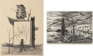 FORTESS Karl Eugene,Surrealist Landscape and Abandoned Car (two works),1935,Hindman 2024-01-25