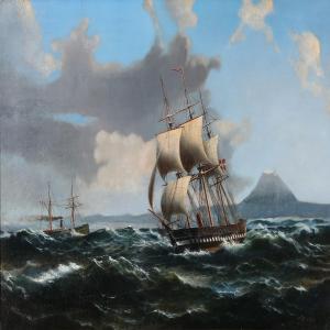 FOSS Peder Nielsen 1821-1882,Marine med et sejlskib og en damper,1882,Bruun Rasmussen DK 2016-05-09