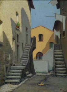 Fossataro Raffaele 1870-1959,Scorcio di strada,1936,Galleria Pananti Casa d'Aste IT 2023-07-19