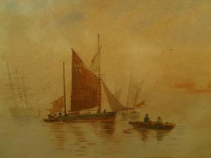 FOSTER B,Becalmed fishing boats at sunset,1918,Golding Young & Co. GB 2009-05-06
